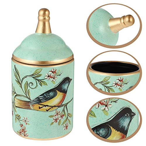 Chinese Ceramic Vintage Bird Tea Canister Green