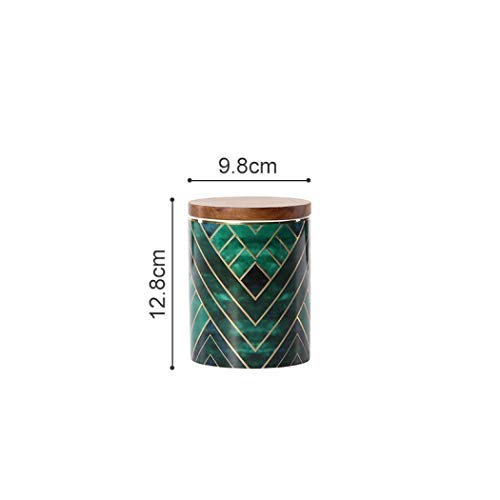 Oriental Green Ceramic Tea Canister with Wooden Lid