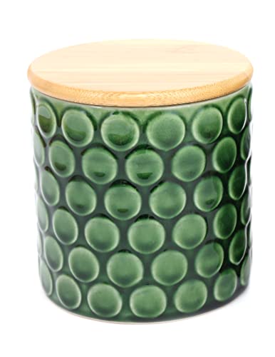 Retro Ceramic Green Tea Canister with Wooden Lid