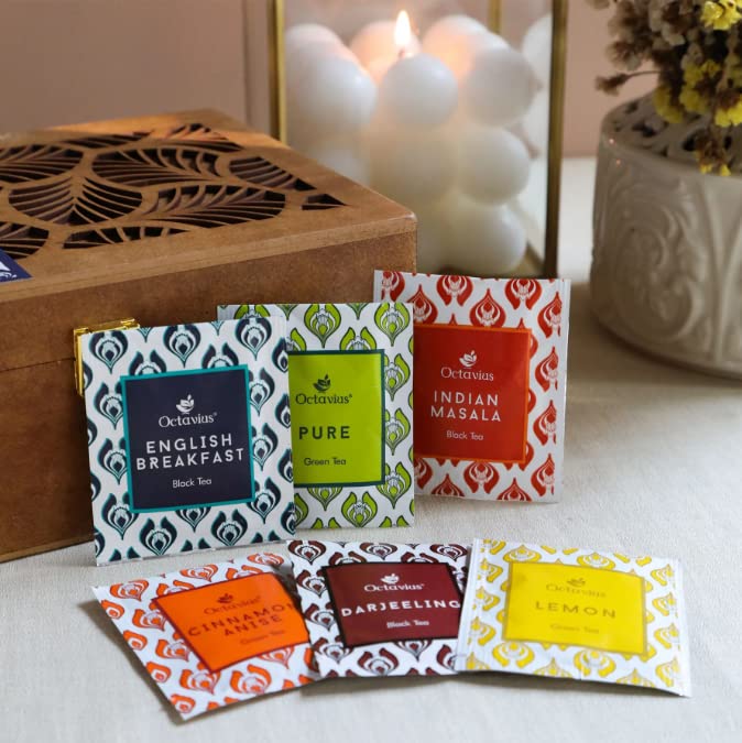 Octavius Tea Sampler Variety Pack, 3 Green & 3 Black Tea