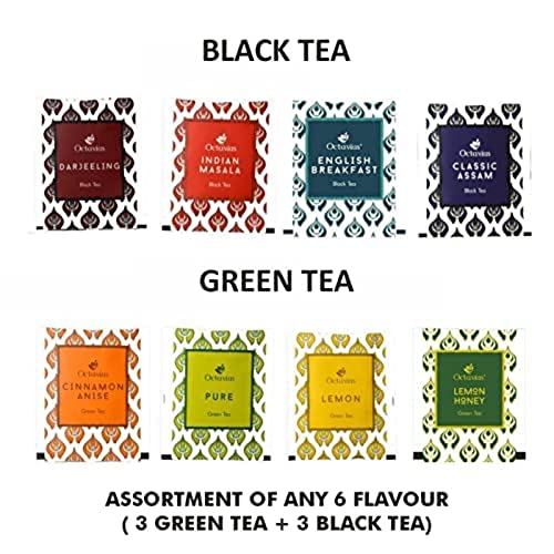 Octavius Tea Sampler Variety Pack, 3 Green & 3 Black Tea