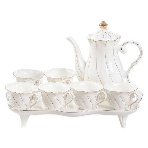 Luxury 14-Piece Green Tea Set with Golden Trim