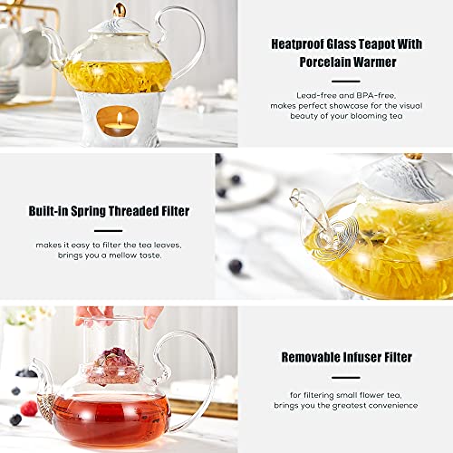 Handcrafted Green Tea Set: 21pcs, Gray Marble, Golden Trim