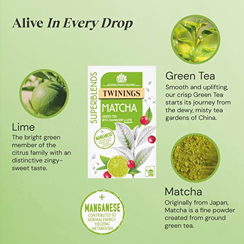Twinings Matcha Green Tea, Cranberry & Lime, 80 Teabags