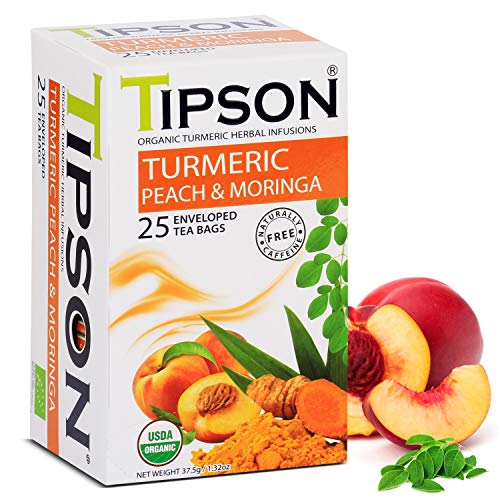 Tipson Organic Turmeric Peach Moringa Green Tea (25 Teabags)