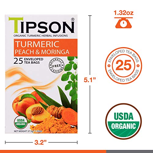 Tipson Organic Turmeric Peach Moringa Green Tea (25 Teabags)