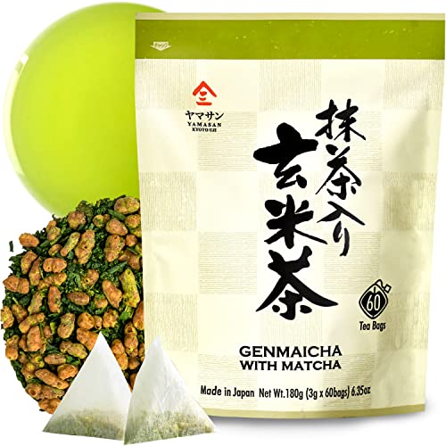 YAMASAN Genmaicha Green Tea: Japanese Low Caffeine, 60 Tea Bags