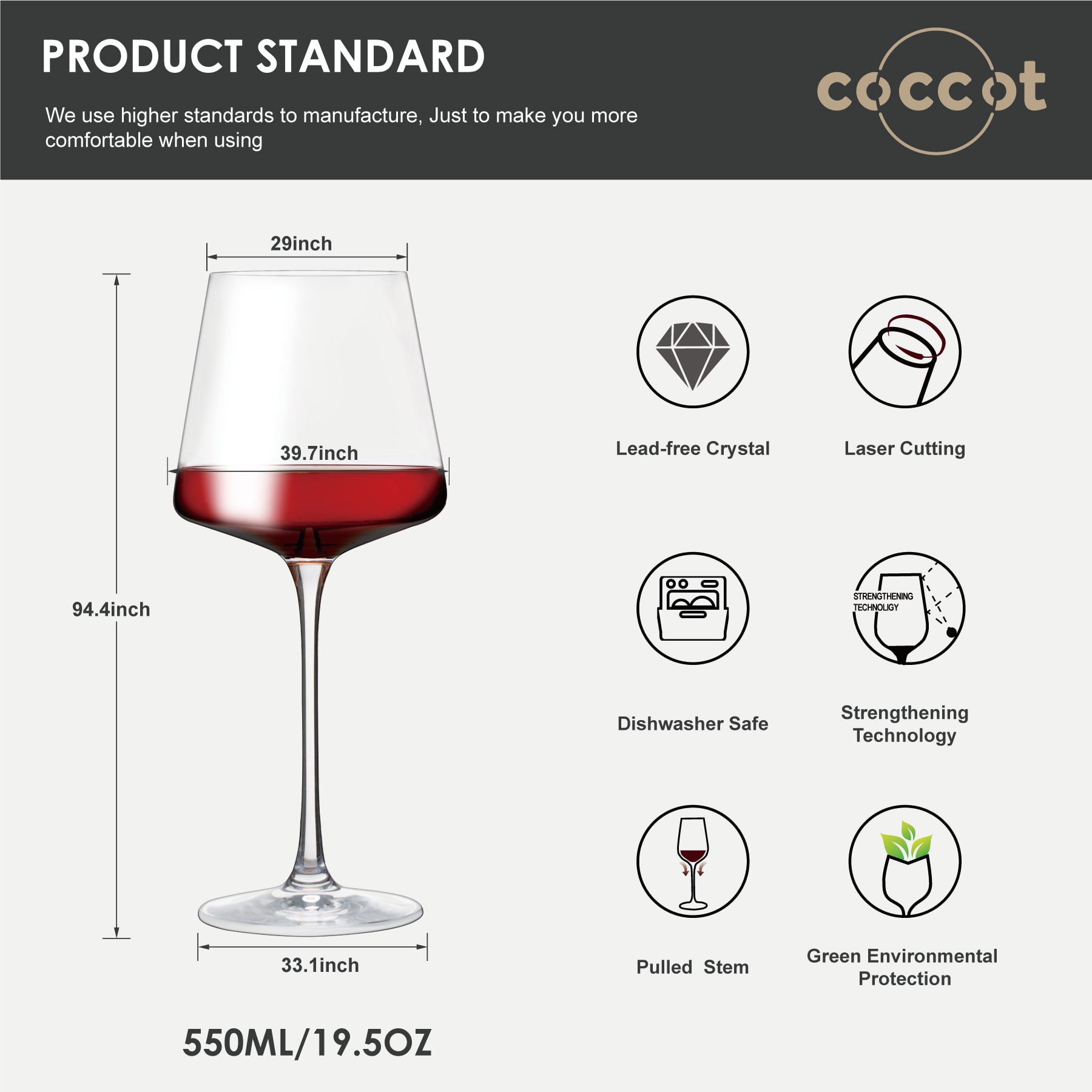 Crystal Clear Long Stem Red Wine Glasses - 6 Pack