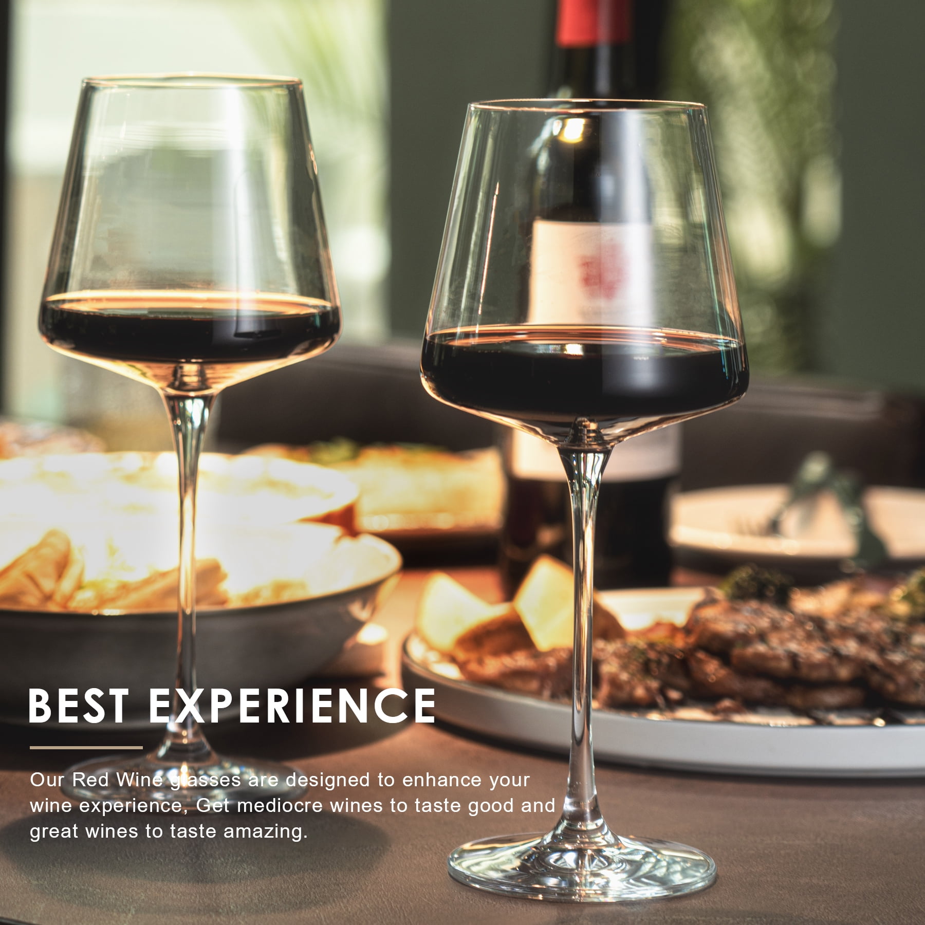 Crystal Clear Long Stem Red Wine Glasses - 6 Pack