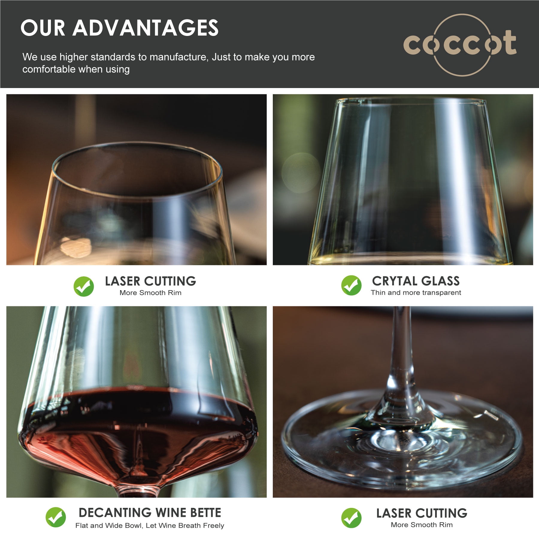 Crystal Clear Long Stem Red Wine Glasses - 6 Pack