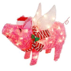 25" x 19" Pink Pig Christmas Decoration
