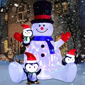 7ft Christmas Snowman with Penguins and Colorful LED Lights