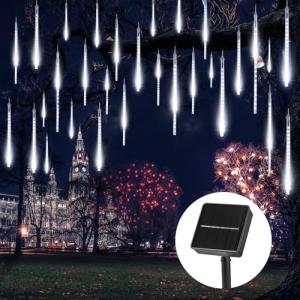 Solar Powered White Meteor Shower Lights - 10 Tubes, 240 LEDs