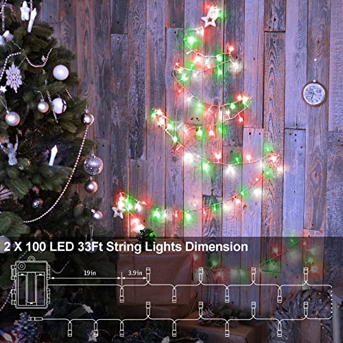 2 Pack 100 LED Festive Christmas String Lights