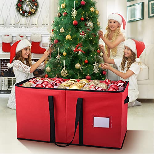 Christmas Ornament Storage Box with Adjustable Dividers