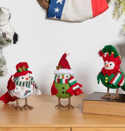 Festive Christmas Birds, Set of 3 Table Decorations