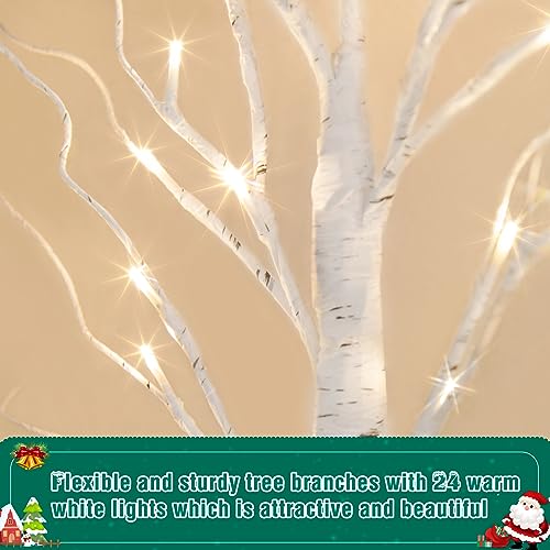 2FT Birch Tree with LED Lights, Christmas Decor