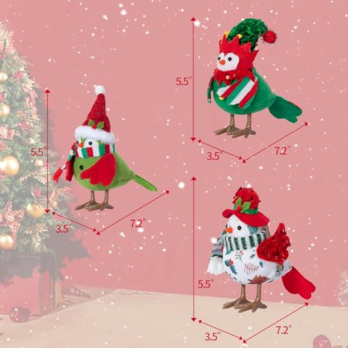 Festive Christmas Birds, Set of 3 Table Decorations