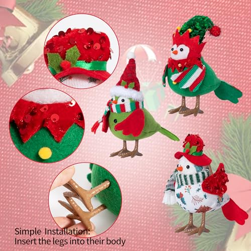 Festive Christmas Birds, Set of 3 Table Decorations