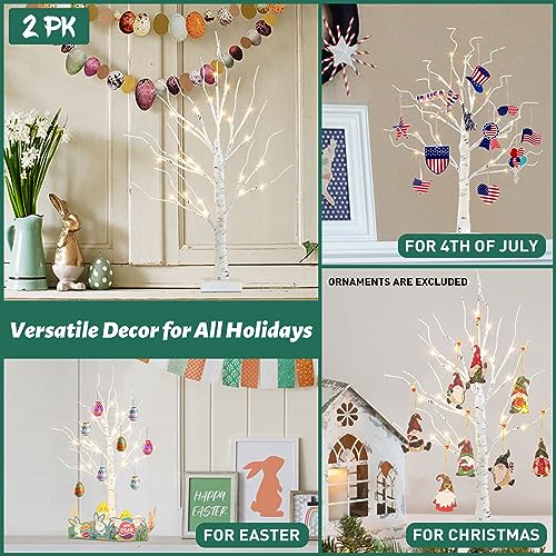 2FT Birch Tree with LED Lights, Christmas Decor