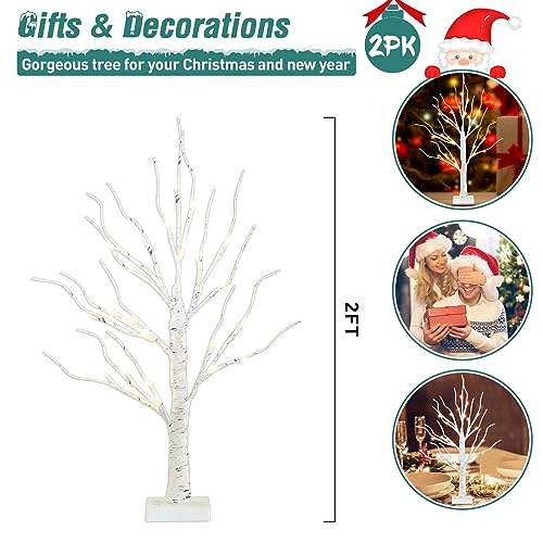 2FT Birch Tree with LED Lights, Christmas Decor
