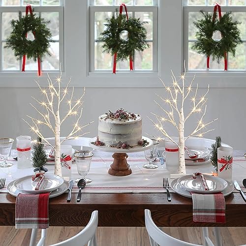 2FT Birch Tree with LED Lights, Christmas Decor