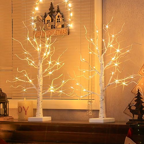 2FT Birch Tree with LED Lights, Christmas Decor