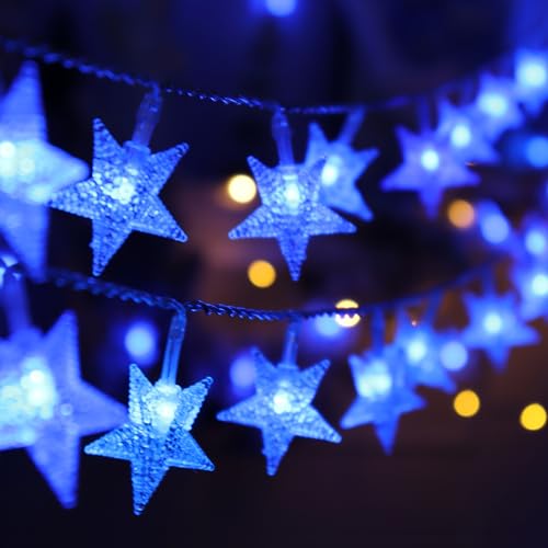 Blue Christmas Star String Lights - 20 FT