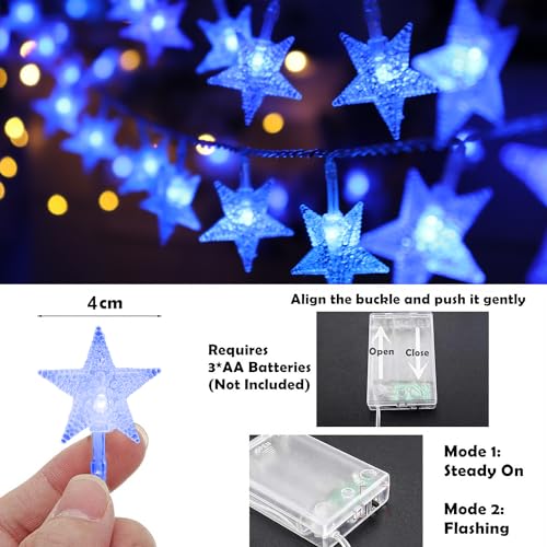 Blue Christmas Star String Lights - 20 FT