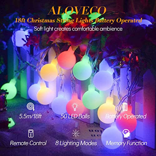 ALOVECO Multicolor LED Christmas Lights - 50 LEDs, Remote-Controlled, Waterproof