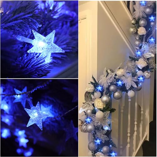 Blue Christmas Star String Lights - 20 FT