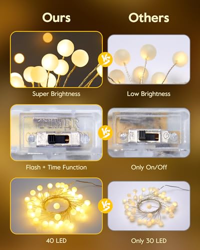 Christmas Globe String Lights Battery Operated, Warm White