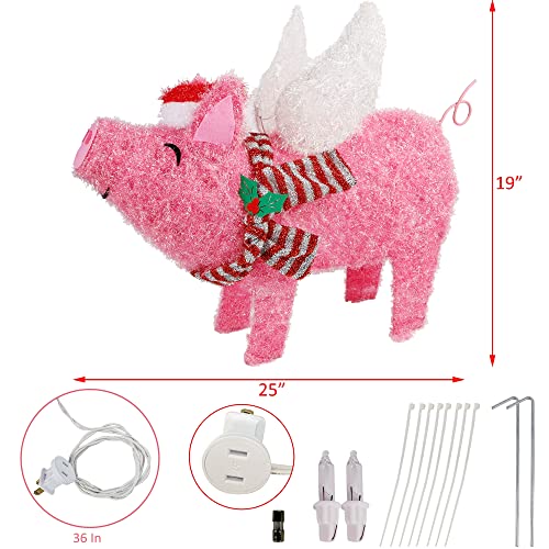 25" x 19" Pink Pig Christmas Decoration