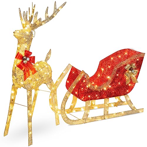 Gold LED Reindeer & Sleigh Outdoor Christmas Decor