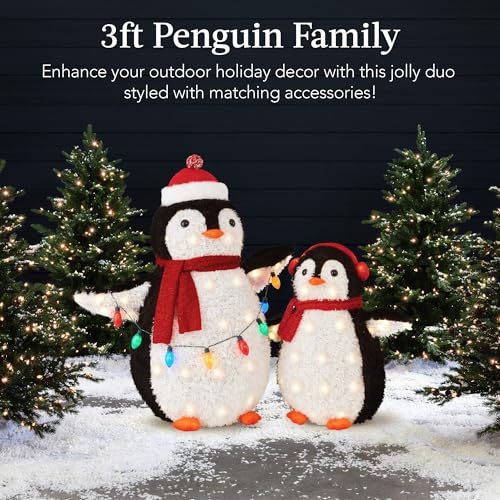 3ft Lighted Penguin Family Christmas Decoration w/ 150 LEDs