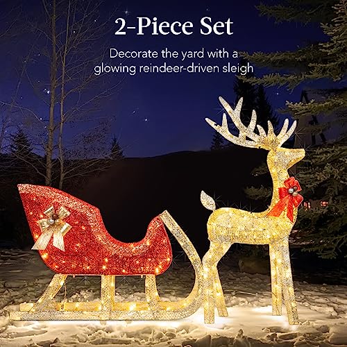 Gold LED Reindeer & Sleigh Outdoor Christmas Decor