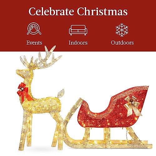 Gold LED Reindeer & Sleigh Outdoor Christmas Decor
