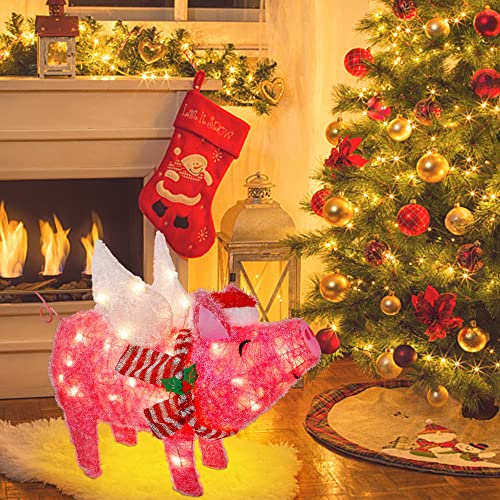 25" x 19" Pink Pig Christmas Decoration