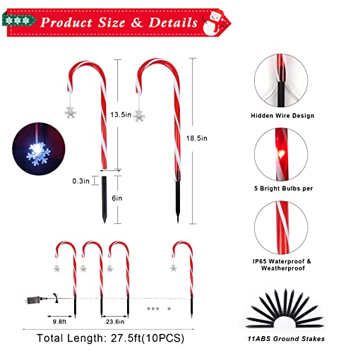 10pcs Candy Cane Lights - Christmas Outdoor Decor