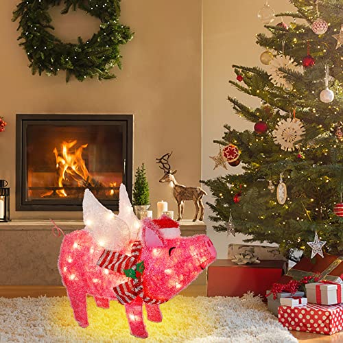 25" x 19" Pink Pig Christmas Decoration