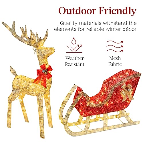 Gold LED Reindeer & Sleigh Outdoor Christmas Decor