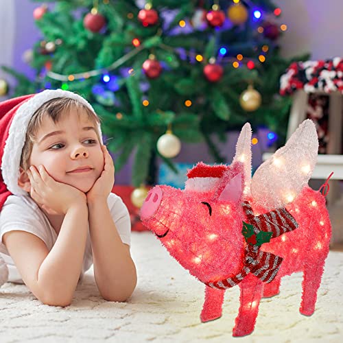25" x 19" Pink Pig Christmas Decoration