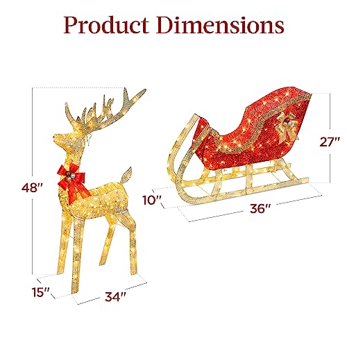 Gold LED Reindeer & Sleigh Outdoor Christmas Decor