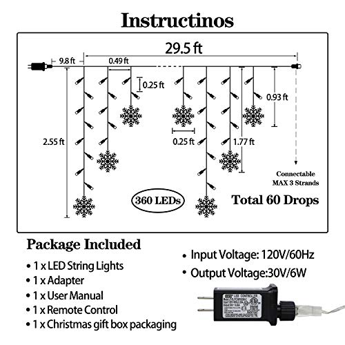 40ft Connectable Christmas Snowflake Icicle Lights - 360 LEDs