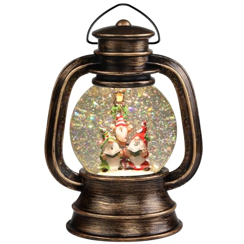 Retro-Elf Snow Globe Lantern: Swirling Glitter Xmas Decor