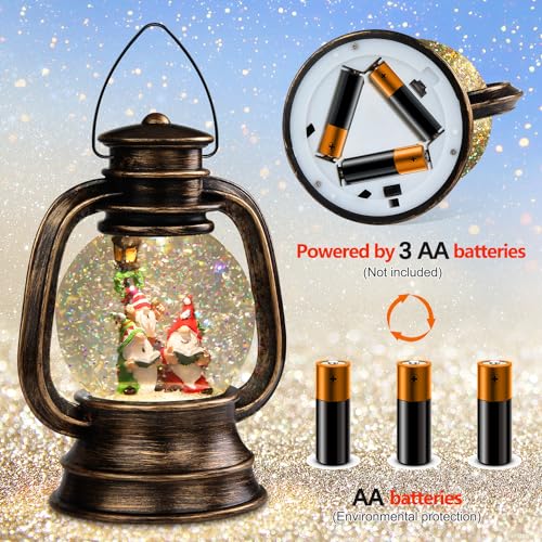 Retro-Elf Snow Globe Lantern: Swirling Glitter Xmas Decor
