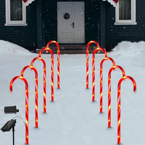10-Pack Candy Cane Solar Outdoor Christmas Lights