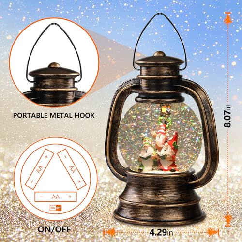 Retro-Elf Snow Globe Lantern: Swirling Glitter Xmas Decor
