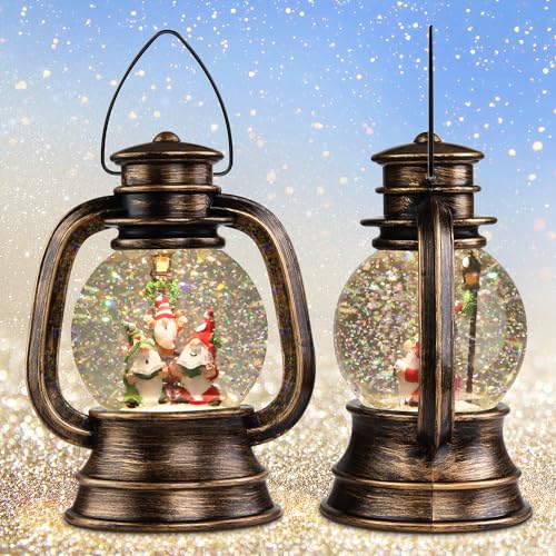 Retro-Elf Snow Globe Lantern: Swirling Glitter Xmas Decor