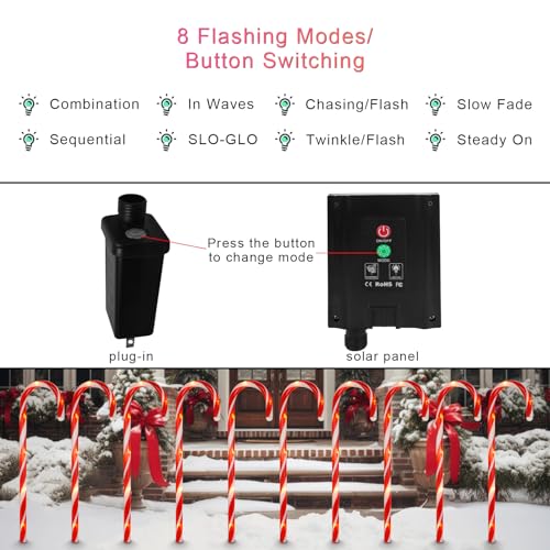 10-Pack Candy Cane Solar Outdoor Christmas Lights